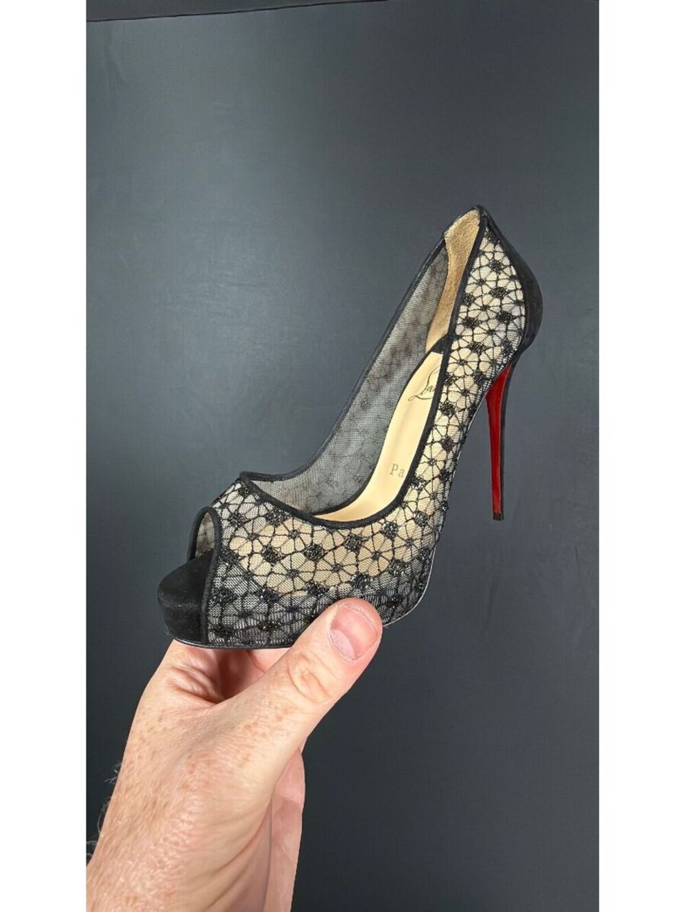 Christian Louboutin Black Suede & Mesh Heel Size 37